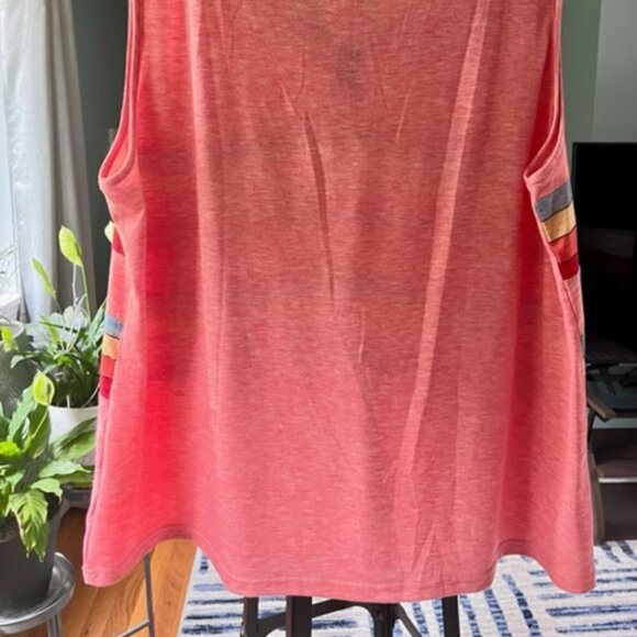 Saukole Women's V-neck Sleeveless Top Rainbow Stripes Pink Plus Size 1XL - Picture 12 of 16